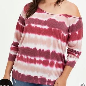 Torrid Pink Tie Dye Striped Off Shoulder Sweatshirt sz 6